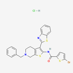 molecular formula C26H21BrClN3OS3 B2384213 N-(3-(benzo[d]thiazol-2-yl)-6-benzyl-4,5,6,7-tetrahydrothieno[2,3-c]pyridin-2-yl)-5-bromothiophene-2-carboxamide hydrochloride CAS No. 1217035-41-0