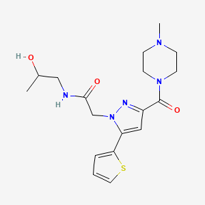 molecular formula C18H25N5O3S B2384214 N-(2-hydroxypropyl)-2-(3-(4-methylpiperazine-1-carbonyl)-5-(thiophen-2-yl)-1H-pyrazol-1-yl)acetamide CAS No. 1172042-69-1