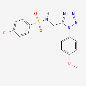 molecular formula C15H14ClN5O3S B2384259 4-chloro-N-((1-(4-methoxyphenyl)-1H-tetrazol-5-yl)methyl)benzenesulfonamide CAS No. 921060-21-1