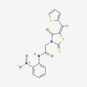 (E)-N-(2-nitrophenyl)-2-(4-oxo-5-(thiophen-2-ylmethylene)-2-thioxothiazolidin-3-yl)acetamide