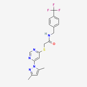 molecular formula C19H18F3N5OS B2384325 2-((6-(3,5-dimethyl-1H-pyrazol-1-yl)pyrimidin-4-yl)thio)-N-(4-(trifluoromethyl)benzyl)acetamide CAS No. 1251670-18-4
