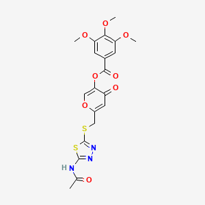 molecular formula C20H19N3O8S2 B2384328 6-(((5-乙酰氨基-1,3,4-噻二唑-2-基)硫代)甲基)-4-氧代-4H-吡喃-3-基 3,4,5-三甲氧基苯甲酸酯 CAS No. 896015-05-7
