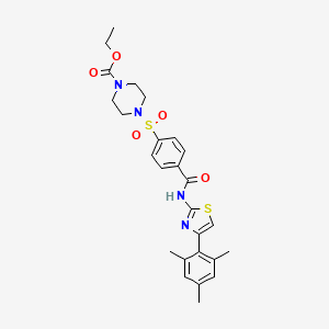 molecular formula C26H30N4O5S2 B2384341 Ethyl 4-((4-((4-mesitylthiazol-2-yl)carbamoyl)phenyl)sulfonyl)piperazine-1-carboxylate CAS No. 361174-32-5