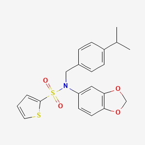 molecular formula C21H21NO4S2 B2384368 N-(2H-1,3-benzodioxol-5-yl)-N-{[4-(propan-2-yl)phenyl]methyl}thiophene-2-sulfonamide CAS No. 1024523-12-3
