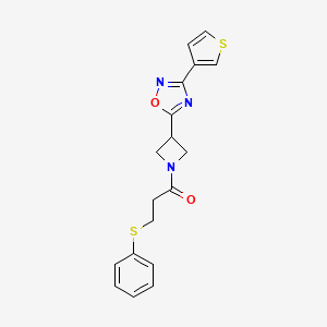 molecular formula C18H17N3O2S2 B2384409 3-(Phenylthio)-1-(3-(3-(thiophen-3-yl)-1,2,4-oxadiazol-5-yl)azetidin-1-yl)propan-1-one CAS No. 1396806-29-3