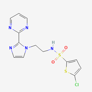 molecular formula C13H12ClN5O2S2 B2384414 5-chloro-N-(2-(2-(pyrimidin-2-yl)-1H-imidazol-1-yl)ethyl)thiophene-2-sulfonamide CAS No. 1797628-28-4