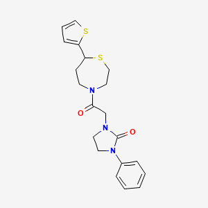 molecular formula C20H23N3O2S2 B2384428 1-(2-Oxo-2-(7-(thiophen-2-yl)-1,4-thiazepan-4-yl)ethyl)-3-phenylimidazolidin-2-one CAS No. 1704637-39-7