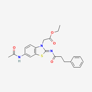 molecular formula C22H23N3O4S B2384429 (Z)-ethyl 2-(6-acetamido-2-((3-phenylpropanoyl)imino)benzo[d]thiazol-3(2H)-yl)acetate CAS No. 865248-58-4