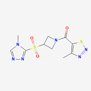 molecular formula C10H12N6O3S2 B2384444 (4-甲基-1,2,3-噻二唑-5-基)(3-((4-甲基-4H-1,2,4-三唑-3-基)磺酰基)氮杂环丁-1-基)甲苯酮 CAS No. 2034521-50-9