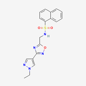 molecular formula C18H17N5O3S B2384467 N-((3-(1-ethyl-1H-pyrazol-4-yl)-1,2,4-oxadiazol-5-yl)methyl)naphthalene-1-sulfonamide CAS No. 2034305-25-2