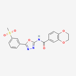 molecular formula C18H15N3O6S B2384477 N-[5-(3-甲基磺酰基苯基)-1,3,4-恶二唑-2-基]-2,3-二氢-1,4-苯二氧杂环-6-甲酰胺 CAS No. 886930-39-8