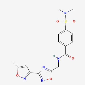 molecular formula C16H17N5O5S B2384482 4-(N,N-dimethylsulfamoyl)-N-((3-(5-methylisoxazol-3-yl)-1,2,4-oxadiazol-5-yl)methyl)benzamide CAS No. 2034321-24-7
