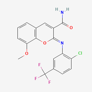 molecular formula C18H12ClF3N2O3 B2384503 2-[2-Chloro-5-(trifluoromethyl)phenyl]imino-8-methoxychromene-3-carboxamide CAS No. 330158-58-2