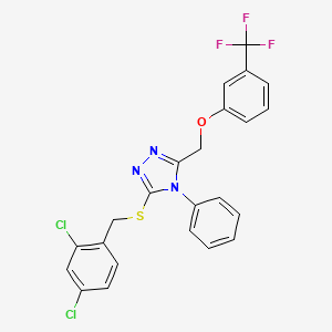 molecular formula C23H16Cl2F3N3OS B2384510 3-[(2,4-dichlorobenzyl)sulfanyl]-4-phenyl-5-{[3-(trifluoromethyl)phenoxy]methyl}-4H-1,2,4-triazole CAS No. 383145-96-8