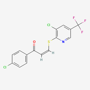 B2384548 (2Z)-3-{[3-chloro-5-(trifluoromethyl)pyridin-2-yl]sulfanyl}-1-(4-chlorophenyl)prop-2-en-1-one CAS No. 288270-43-9