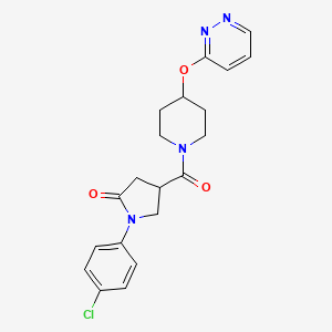 molecular formula C20H21ClN4O3 B2384563 1-(4-Chlorophenyl)-4-(4-(pyridazin-3-yloxy)piperidine-1-carbonyl)pyrrolidin-2-one CAS No. 1797062-91-9