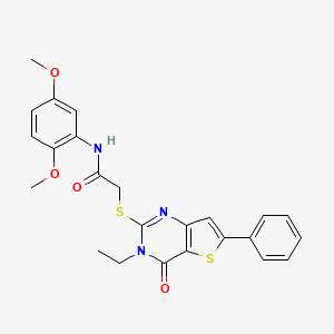 molecular formula C24H23N3O4S2 B2384564 N-(2,5-dimethoxyphenyl)-2-({3-ethyl-4-oxo-6-phenyl-3H,4H-thieno[3,2-d]pyrimidin-2-yl}sulfanyl)acetamide CAS No. 1189673-98-0