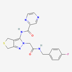 molecular formula C19H17FN6O2S B2384571 N-(2-(2-((4-fluorobenzyl)amino)-2-oxoethyl)-4,6-dihydro-2H-thieno[3,4-c]pyrazol-3-yl)pyrazine-2-carboxamide CAS No. 1170837-59-8