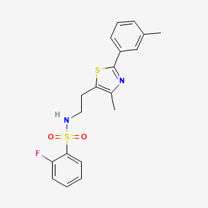 molecular formula C19H19FN2O2S2 B2384574 2-fluoro-N-[2-[4-methyl-2-(3-methylphenyl)-1,3-thiazol-5-yl]ethyl]benzenesulfonamide CAS No. 873010-45-8