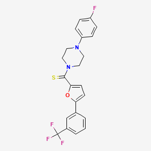 molecular formula C22H18F4N2OS B2384579 (4-(4-Fluorophenyl)piperazin-1-yl)(5-(3-(trifluoromethyl)phenyl)furan-2-yl)methanethione CAS No. 941943-29-9