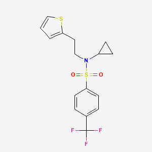 molecular formula C16H16F3NO2S2 B2384594 N-cyclopropyl-N-(2-(thiophen-2-yl)ethyl)-4-(trifluoromethyl)benzenesulfonamide CAS No. 1396844-83-9