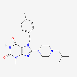 molecular formula C22H30N6O2 B2384596 8-(4-isobutylpiperazin-1-yl)-3-methyl-7-(4-methylbenzyl)-1H-purine-2,6(3H,7H)-dione CAS No. 922635-21-0