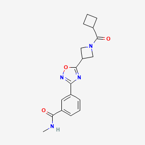 molecular formula C18H20N4O3 B2384598 3-(5-(1-(cyclobutanecarbonyl)azetidin-3-yl)-1,2,4-oxadiazol-3-yl)-N-methylbenzamide CAS No. 1396794-93-6