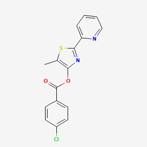 molecular formula C16H11ClN2O2S B2384599 5-Methyl-2-(2-pyridinyl)-1,3-thiazol-4-yl 4-chlorobenzenecarboxylate CAS No. 338399-13-6
