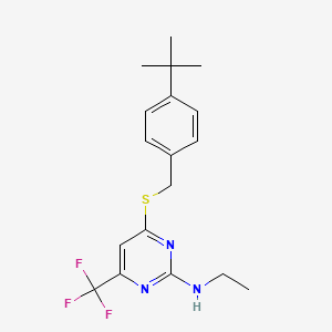 molecular formula C18H22F3N3S B2384615 4-{[4-(tert-butyl)benzyl]sulfanyl}-N-ethyl-6-(trifluoromethyl)-2-pyrimidinamine CAS No. 339011-22-2