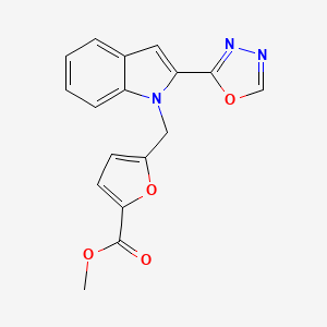 molecular formula C17H13N3O4 B2384654 methyl 5-((2-(1,3,4-oxadiazol-2-yl)-1H-indol-1-yl)methyl)furan-2-carboxylate CAS No. 921780-94-1