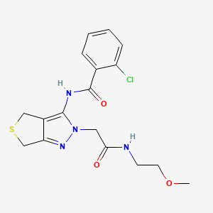 B2384655 2-chloro-N-(2-(2-((2-methoxyethyl)amino)-2-oxoethyl)-4,6-dihydro-2H-thieno[3,4-c]pyrazol-3-yl)benzamide CAS No. 1172345-75-3