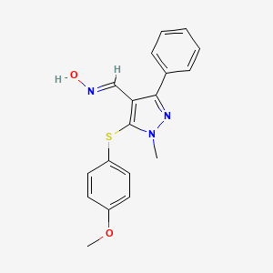 molecular formula C18H17N3O2S B2384660 5-[(4-methoxyphenyl)sulfanyl]-1-methyl-3-phenyl-1H-pyrazole-4-carbaldehyde oxime CAS No. 321998-21-4
