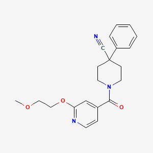 molecular formula C21H23N3O3 B2384673 1-(2-(2-Methoxyethoxy)isonicotinoyl)-4-phenylpiperidine-4-carbonitrile CAS No. 2034294-75-0