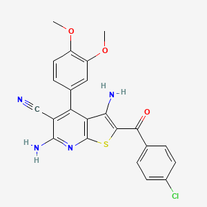 molecular formula C23H17ClN4O3S B2384676 3,6-Diamino-2-(4-chlorobenzoyl)-4-(3,4-dimethoxyphenyl)thieno[2,3-b]pyridine-5-carbonitrile CAS No. 361478-12-8