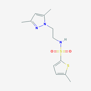 molecular formula C12H17N3O2S2 B2384692 N-(2-(3,5-dimethyl-1H-pyrazol-1-yl)ethyl)-5-methylthiophene-2-sulfonamide CAS No. 1226433-22-2