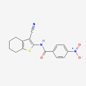 molecular formula C16H13N3O3S B2384697 N-(3-Cyano-4,5,6,7-tetrahydrobenzo[b]thiophen-2-yl)-4-nitrobenzamide CAS No. 297763-76-9