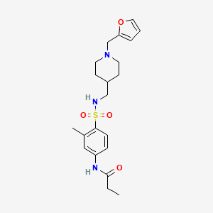 molecular formula C21H29N3O4S B2384719 N-(4-(N-((1-(furan-2-ylmethyl)piperidin-4-yl)methyl)sulfamoyl)-3-methylphenyl)propionamide CAS No. 953231-01-1
