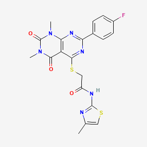 2-((2-(4-fluorophenyl)-6,8-dimethyl-5,7-dioxo-5,6,7,8-tetrahydropyrimido[4,5-d]pyrimidin-4-yl)thio)-N-(4-methylthiazol-2-yl)acetamide