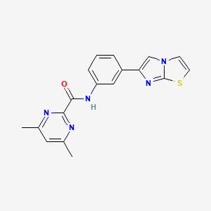 molecular formula C18H15N5OS B2384776 N-(3-{imidazo[2,1-b][1,3]thiazol-6-yl}phenyl)-4,6-dimethylpyrimidine-2-carboxamide CAS No. 2415522-77-7