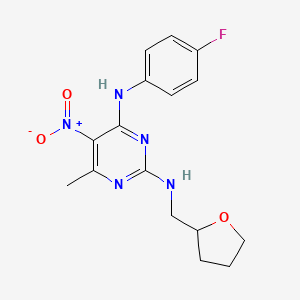 molecular formula C16H18FN5O3 B2384803 N~4~-(4-fluorophenyl)-6-methyl-5-nitro-N~2~-(tetrahydrofuran-2-ylmethyl)pyrimidine-2,4-diamine CAS No. 1203240-63-4