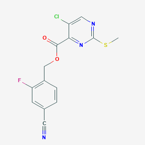 molecular formula C14H9ClFN3O2S B2384841 (4-Cyano-2-fluorophenyl)methyl 5-chloro-2-(methylsulfanyl)pyrimidine-4-carboxylate CAS No. 1110838-84-0
