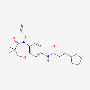 molecular formula C22H30N2O3 B2384843 N-(5-allyl-3,3-dimethyl-4-oxo-2,3,4,5-tetrahydrobenzo[b][1,4]oxazepin-8-yl)-3-cyclopentylpropanamide CAS No. 921793-97-7