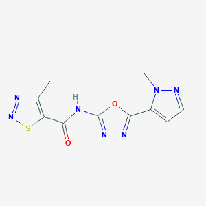 molecular formula C10H9N7O2S B2384855 4-methyl-N-(5-(1-methyl-1H-pyrazol-5-yl)-1,3,4-oxadiazol-2-yl)-1,2,3-thiadiazole-5-carboxamide CAS No. 1171326-23-0