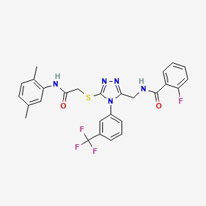 molecular formula C27H23F4N5O2S B2384865 N-{[5-({[(2,5-dimethylphenyl)carbamoyl]methyl}sulfanyl)-4-[3-(trifluoromethyl)phenyl]-4H-1,2,4-triazol-3-yl]methyl}-2-fluorobenzamide CAS No. 391899-54-0