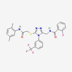 molecular formula C27H23F4N5O2S B2384865 N-[[5-[2-(2,5-dimethylanilino)-2-oxoethyl]sulfanyl-4-[3-(trifluoromethyl)phenyl]-1,2,4-triazol-3-yl]methyl]-2-fluorobenzamide CAS No. 391899-54-0