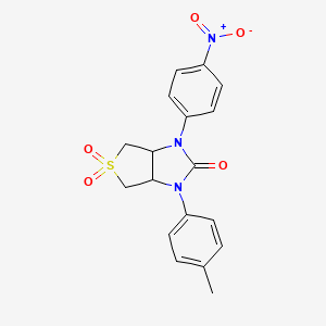 molecular formula C18H17N3O5S B2384883 1-(4-nitrophenyl)-3-(p-tolyl)tetrahydro-1H-thieno[3,4-d]imidazol-2(3H)-one 5,5-dioxide CAS No. 620543-61-5