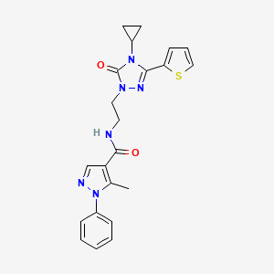 molecular formula C22H22N6O2S B2384921 N-(2-(4-cyclopropyl-5-oxo-3-(thiophen-2-yl)-4,5-dihydro-1H-1,2,4-triazol-1-yl)ethyl)-5-methyl-1-phenyl-1H-pyrazole-4-carboxamide CAS No. 1448130-30-0