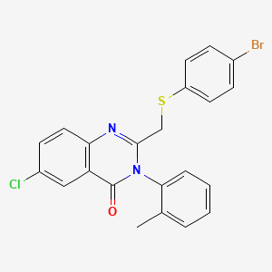 molecular formula C22H16BrClN2OS B2384924 2-[(4-Bromophenyl)sulfanylmethyl]-6-chloro-3-(2-methylphenyl)quinazolin-4-one CAS No. 338965-72-3
