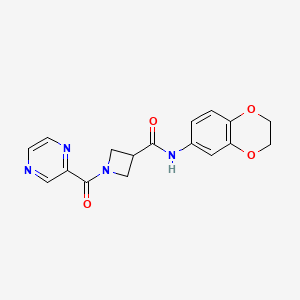 molecular formula C17H16N4O4 B2384931 N-(2,3-dihydrobenzo[b][1,4]dioxin-6-yl)-1-(pyrazine-2-carbonyl)azetidine-3-carboxamide CAS No. 1396686-02-4