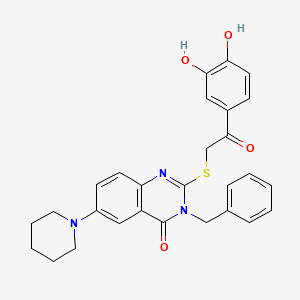 3-Benzyl-2-[2-(3,4-dihydroxyphenyl)-2-oxoethyl]sulfanyl-6-piperidin-1-ylquinazolin-4-one